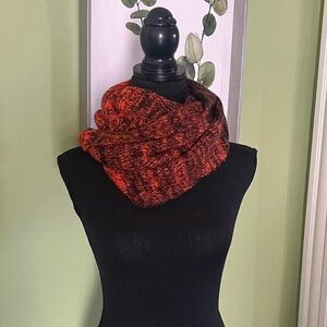 Fuzzy Halloween orange and black knit infinity scarf